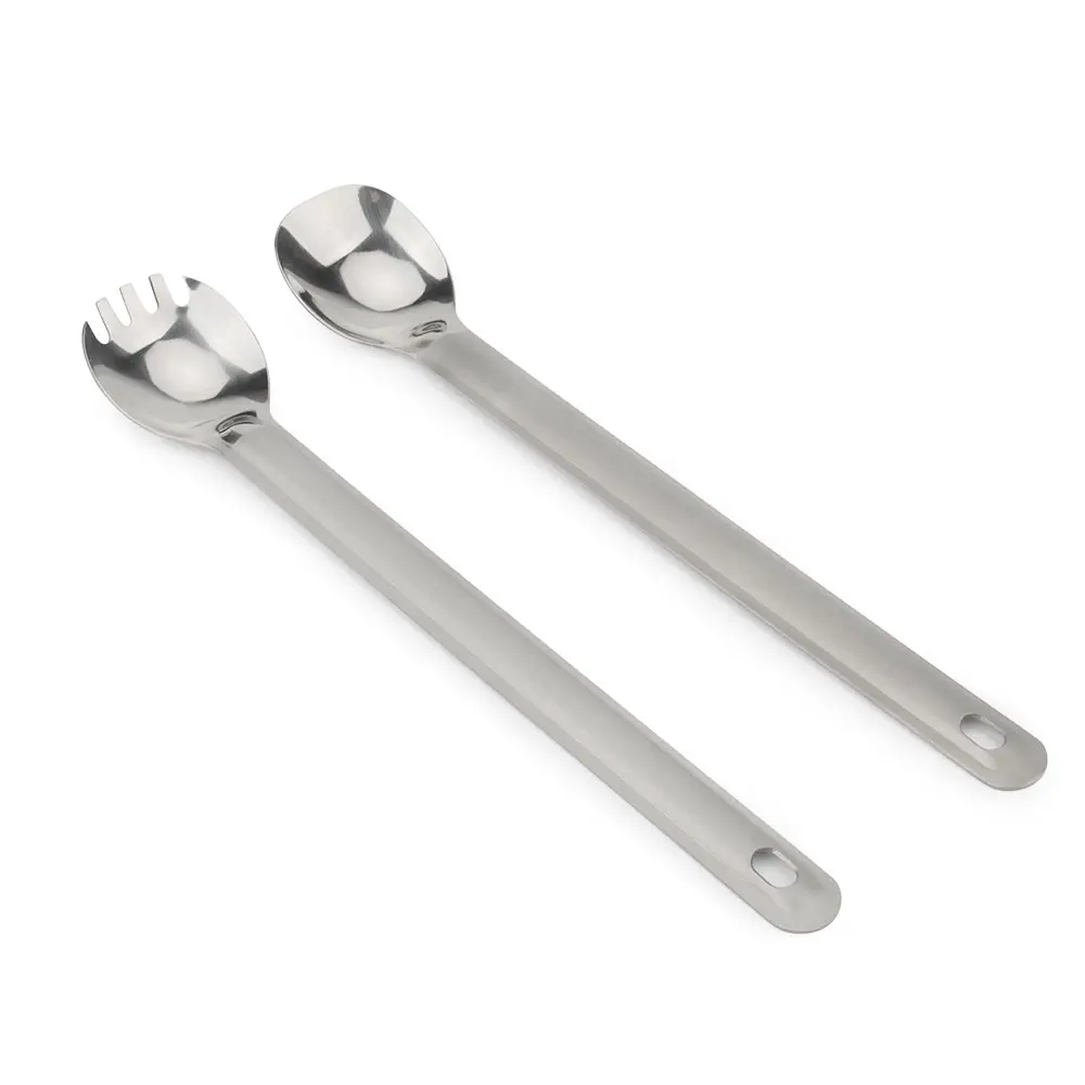 Outdoor Titanium Alloy Tableware Titanium Long Handle Fork Spoon Camping Portable Stirring Spoon Soup Ultralight Travel Supplies
