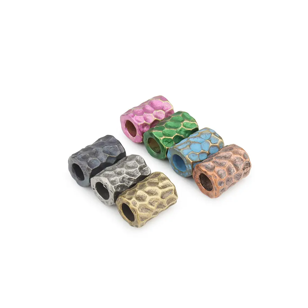 DIY Brass Hammer Texture Pattern Cylinder EDC Knife Beads Paracord Lanyard Pendant Outdoor Flashlight Umbrella Rope Accessories