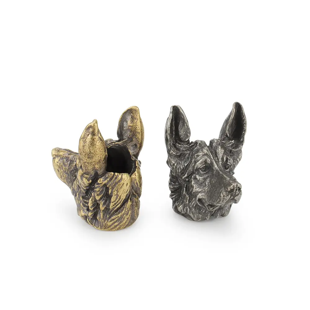 Dog Head Brass Paracord Beads Accessory Lanyard Bead Keychain Rope Zip Necklace Pendant