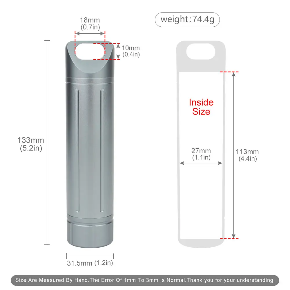 Portable Aluminum Alloy Waterproof Canister Outdoor Pill Bottle Sealed Tank EDC Tool
