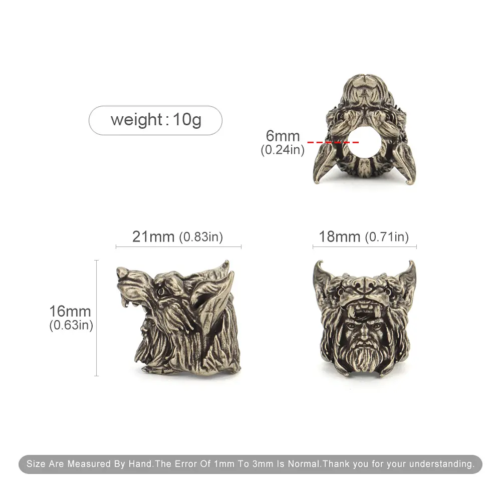Brass Wolf Head Bead DIY Tools EDC Lanyard Pendant Keychian Accessories