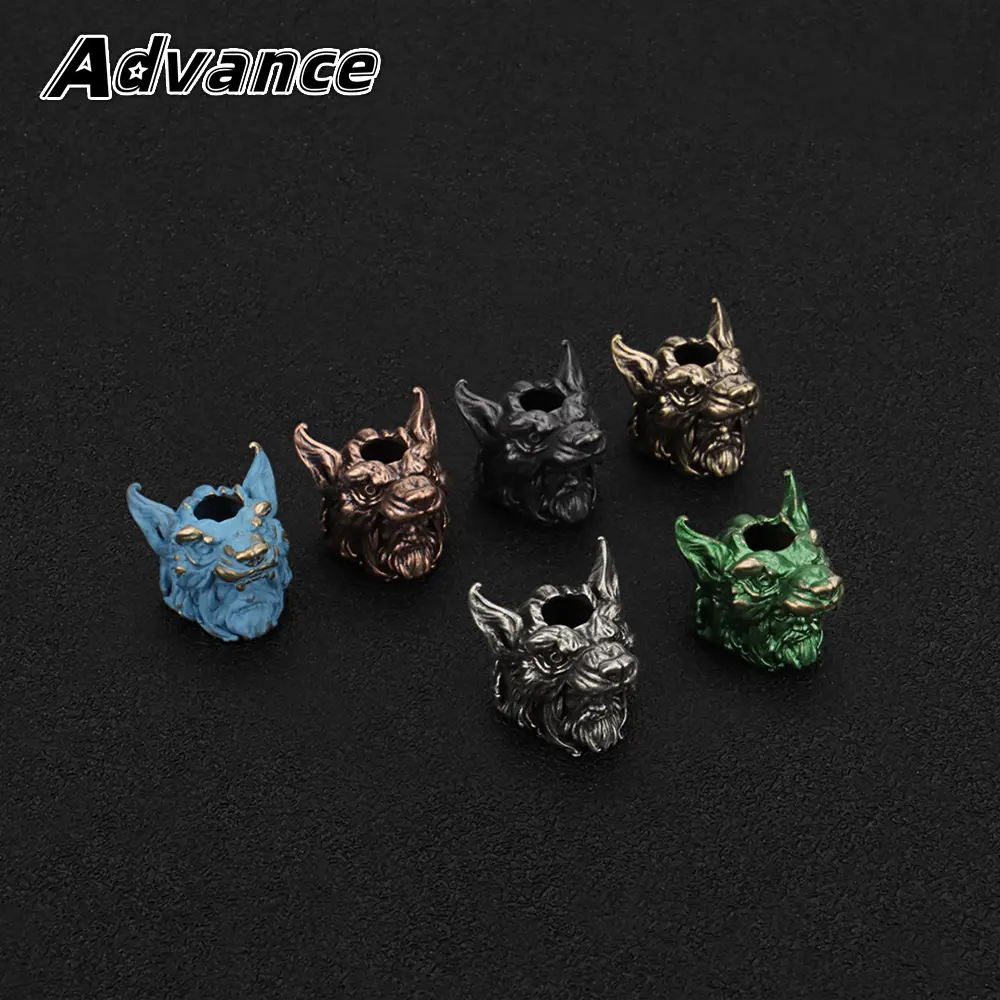 Brass Wolf Head Bead DIY Tools EDC Lanyard Pendant Keychian Accessories
