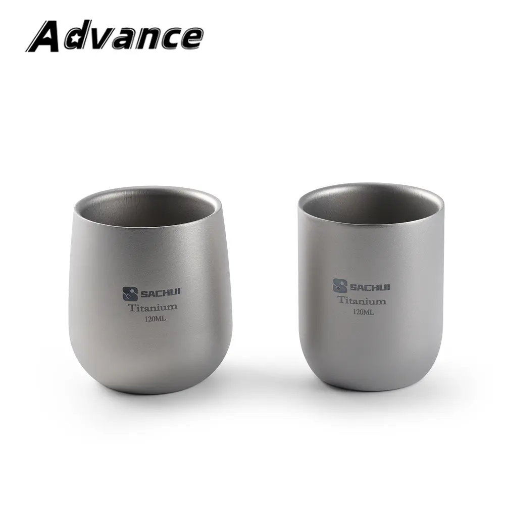 Small Size Double-layer Titanium Cup Outdoor Picnic Tableware Portable Camping Ultra-light Tea Water Coffee Cup Mug Drinkwa