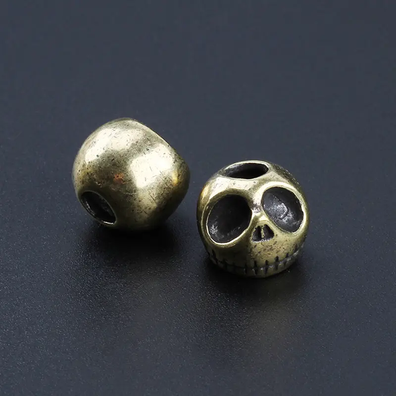 Punk Pumpkin Skull Brass Knife Beads Umbrella Rope Cord Outdoor Knife Pendant EDC Paracord Accessory