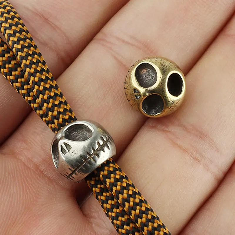 Punk Pumpkin Skull Brass Knife Beads Umbrella Rope Cord Outdoor Knife Pendant EDC Paracord Accessory