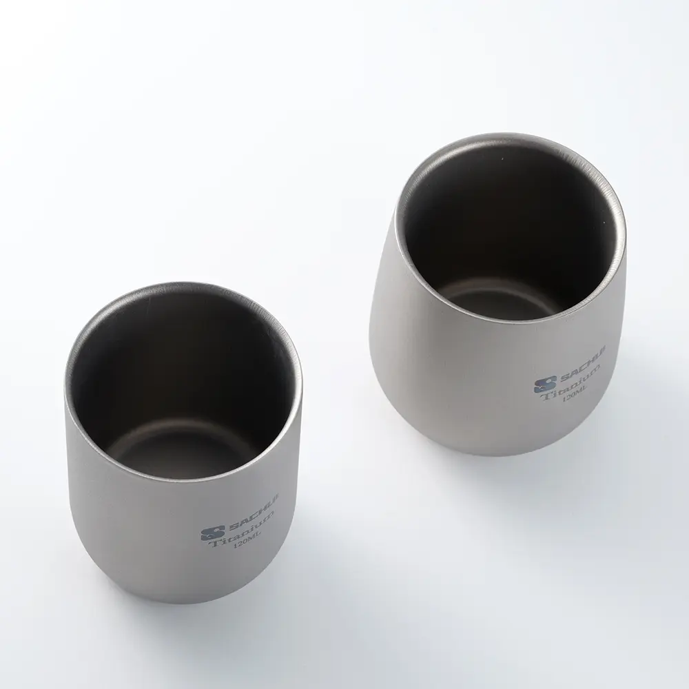 Small Size Double-layer Titanium Cup Outdoor Picnic Tableware Portable Camping Ultra-light Tea Water Coffee Cup Mug Drinkwa