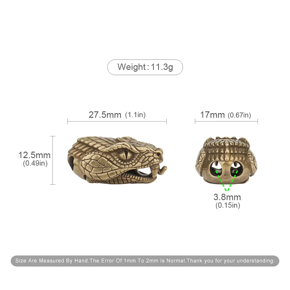 Snake Head Brass Knife Beads Paracord Lanyard Pendant Bead DIY Braided Hand Rope