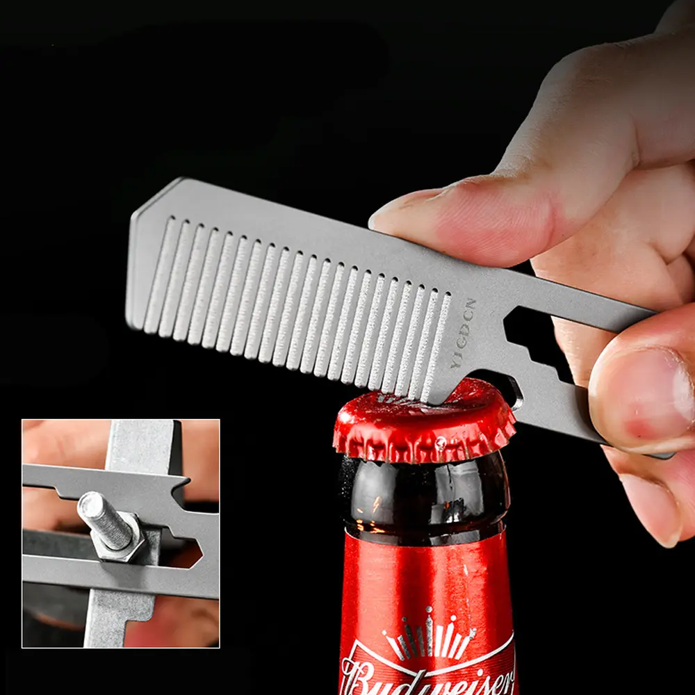 Titanium Alloy Comb Camping Multifunctional Wrench Ruler Bottle Opener Outdoor Small Tool