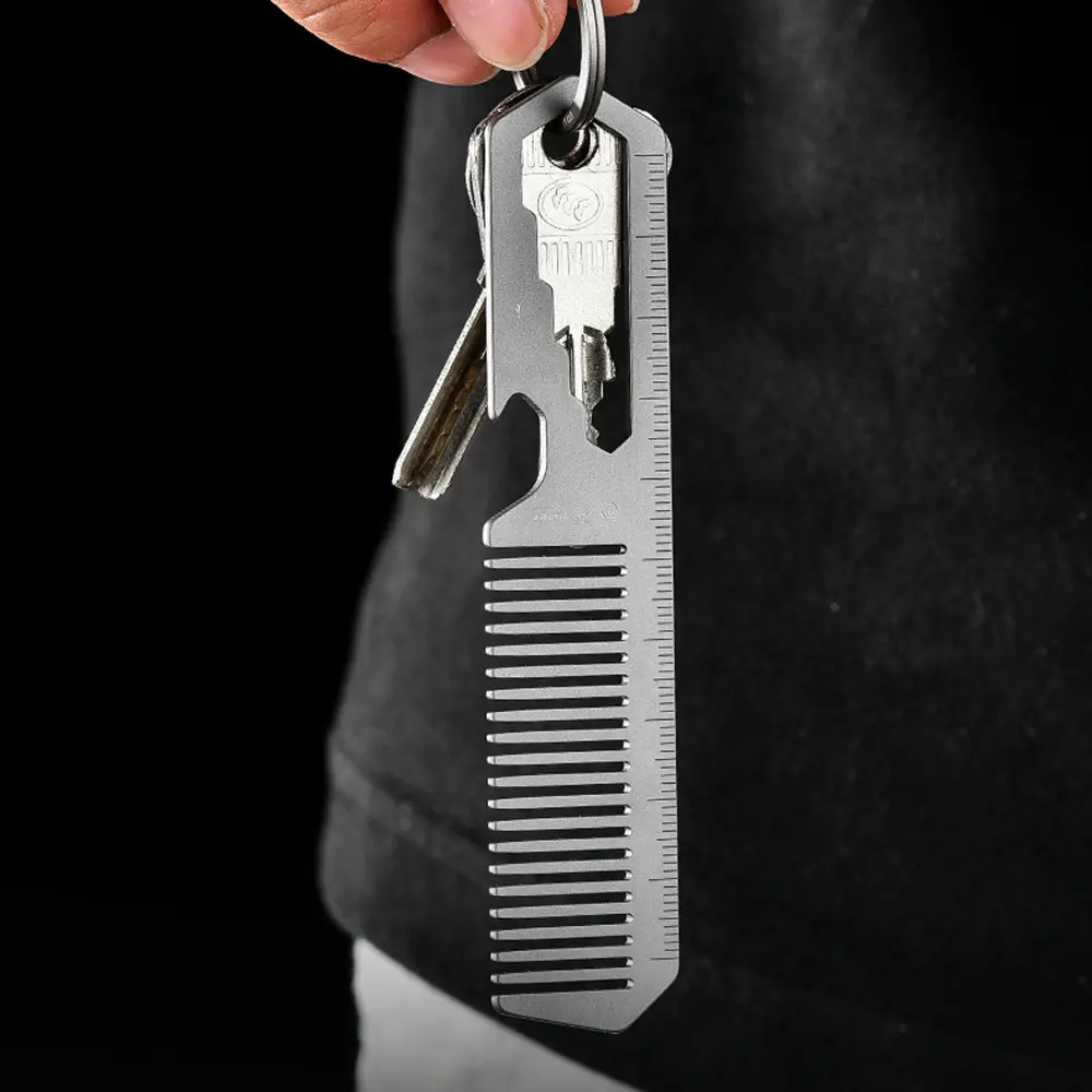 Titanium Alloy Comb Camping Multifunctional Wrench Ruler Bottle Opener Outdoor Small Tool