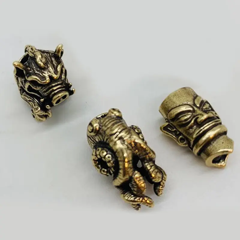 1pcs/lot Octopus Knife Beads Brass Wild Boar Beads Umbrella Rope Pendant Red Copper Paracord Beads DIY