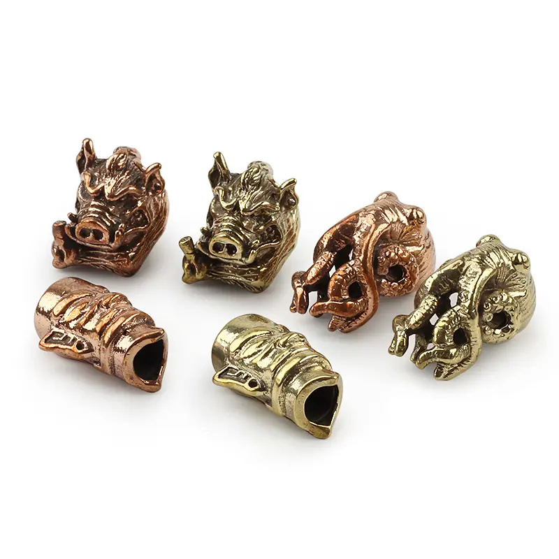 1pcs/lot Octopus Knife Beads Brass Wild Boar Beads Umbrella Rope Pendant Red Copper Paracord Beads DIY
