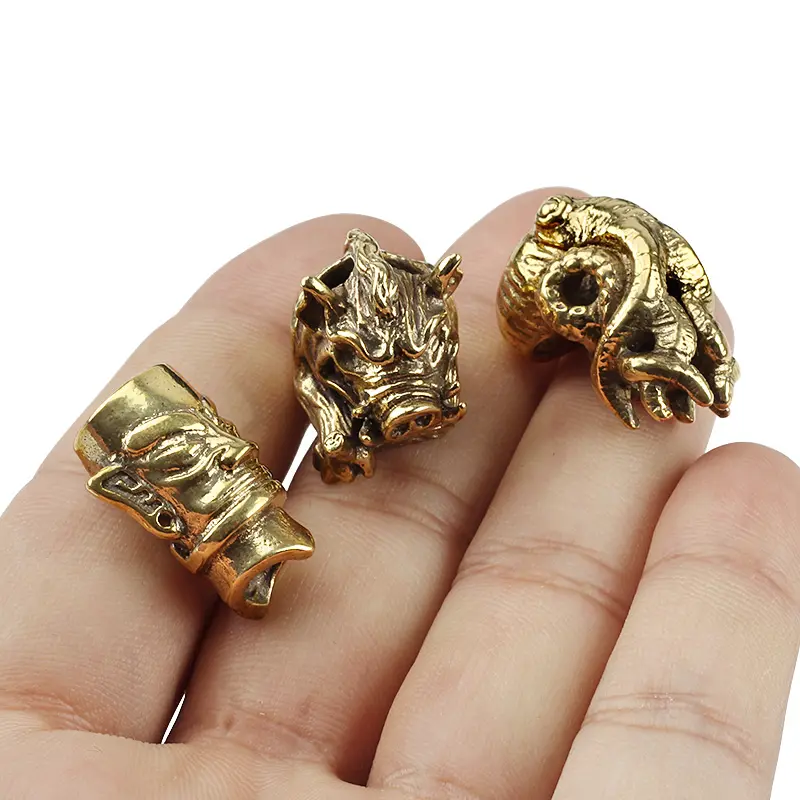 1pcs/lot Octopus Knife Beads Brass Wild Boar Beads Umbrella Rope Pendant Red Copper Paracord Beads DIY