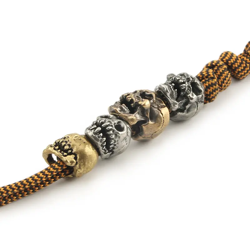 Punk Brass Skull Knife Beads Umbrella Rope Bead White Copper Vintage Skull Paracord Beads Personality Hang Pendant