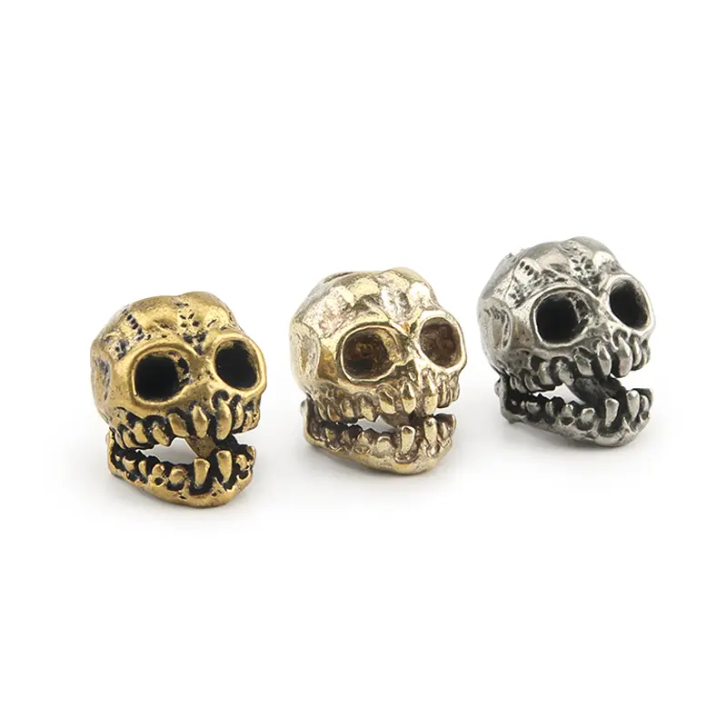 Punk Brass Skull Knife Beads Umbrella Rope Bead White Copper Vintage Skull Paracord Beads Personality Hang Pendant