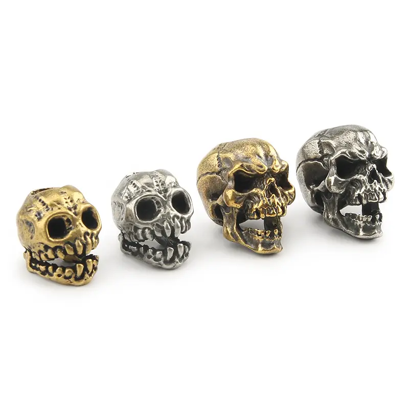 Punk Brass Skull Knife Beads Umbrella Rope Bead White Copper Vintage Skull Paracord Beads Personality Hang Pendant