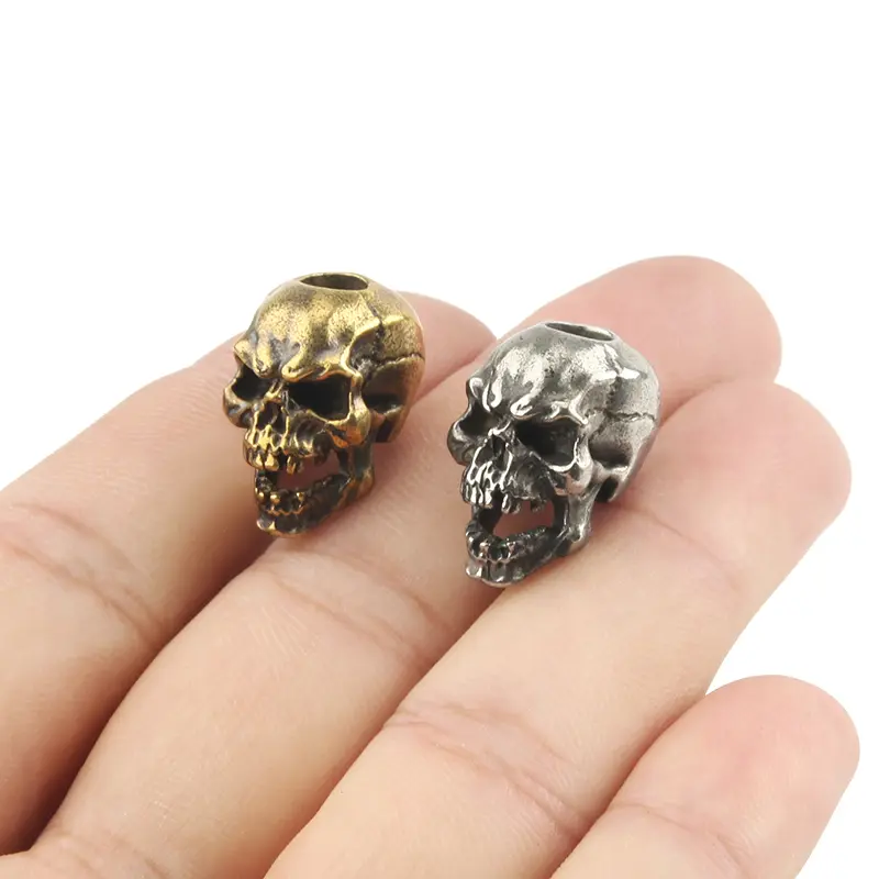 Punk Brass Skull Knife Beads Umbrella Rope Bead White Copper Vintage Skull Paracord Beads Personality Hang Pendant