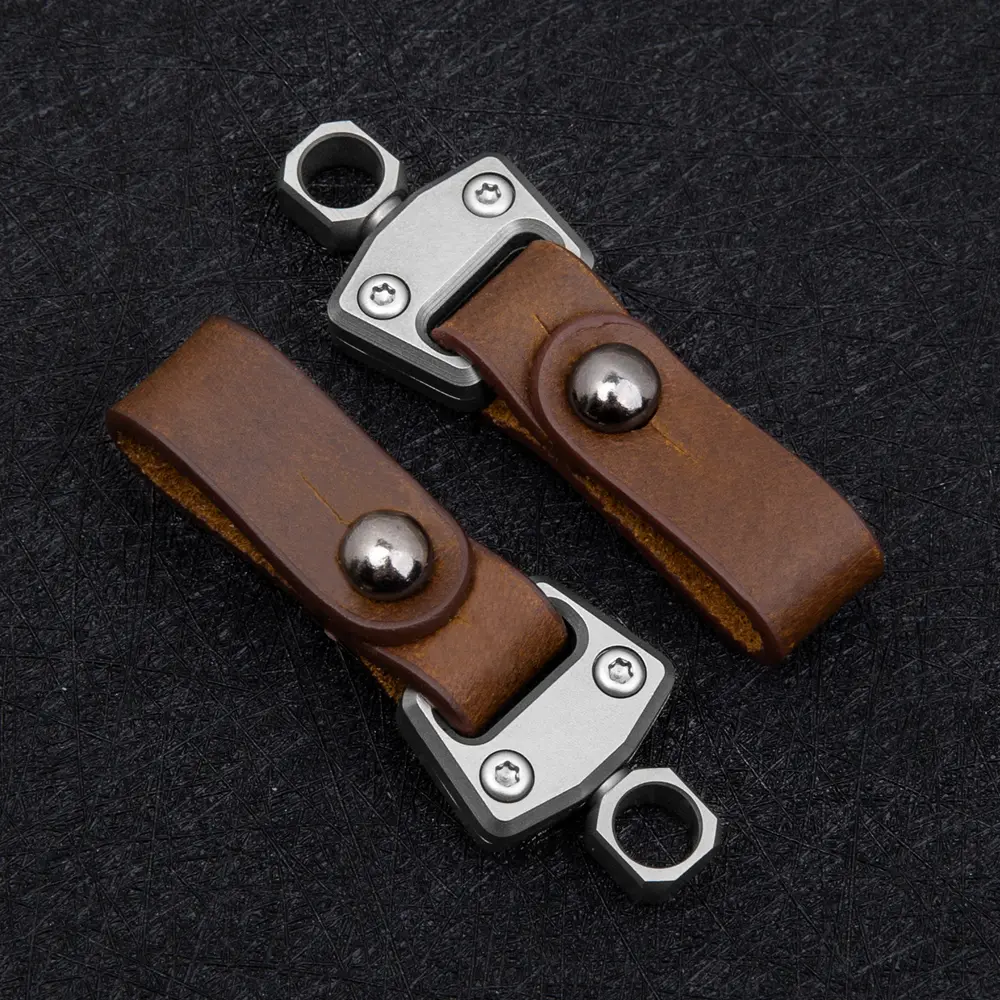 Leather Key Buckle Titanium Alloy Keyring Man Gift Outdoor Tool EDC