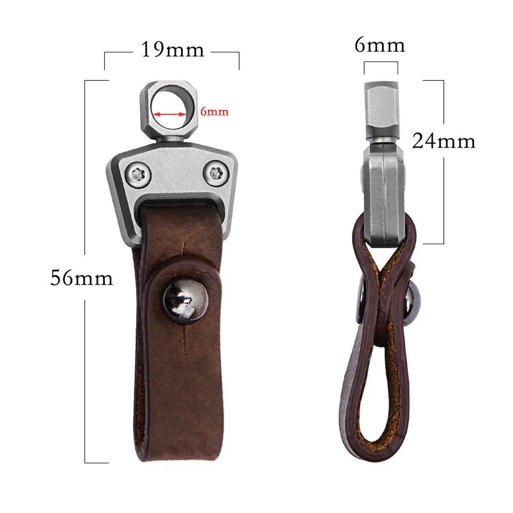 Leather Key Buckle Titanium Alloy Keyring Man Gift Outdoor Tool EDC
