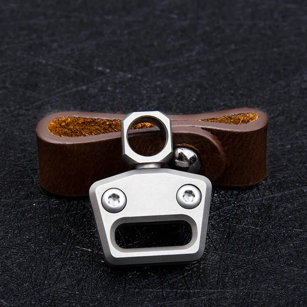 Leather Key Buckle Titanium Alloy Keyring Man Gift Outdoor Tool EDC