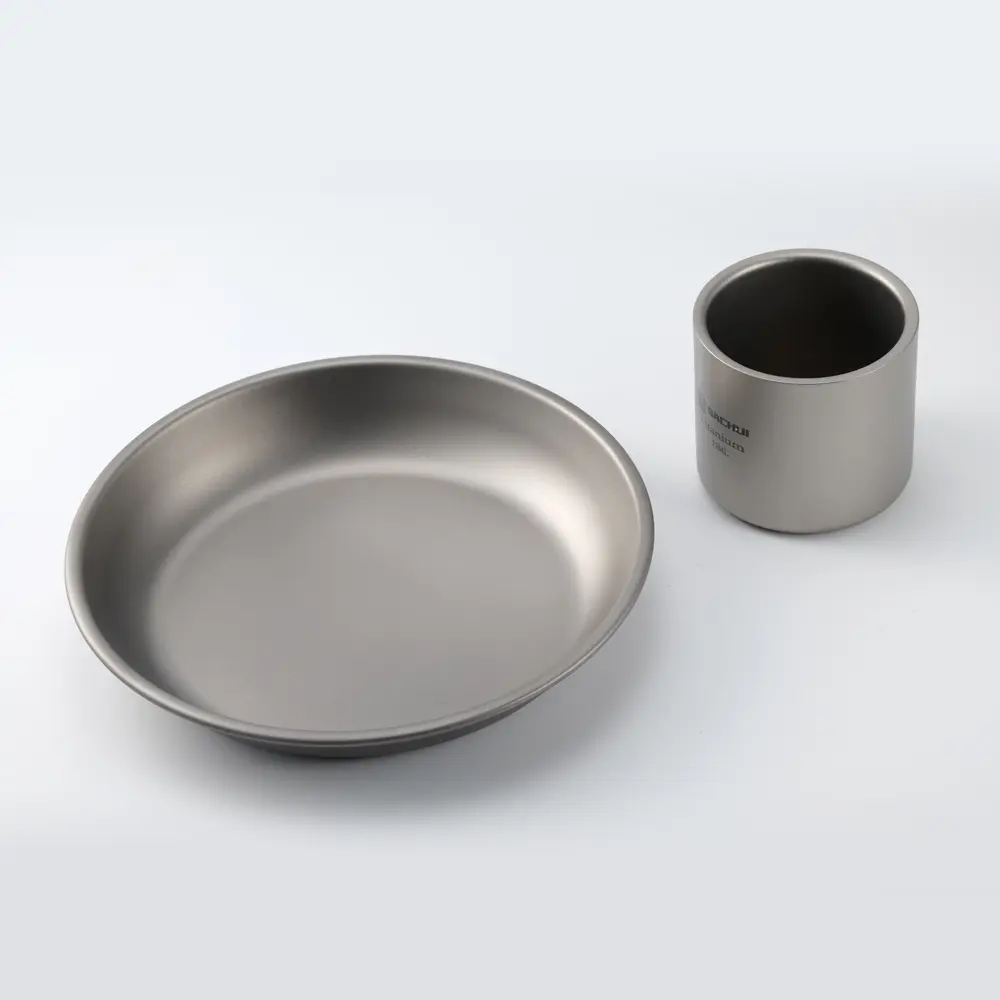 Round Titanium Plate Bowl Outdoor Camping Picnic Tableware Dish