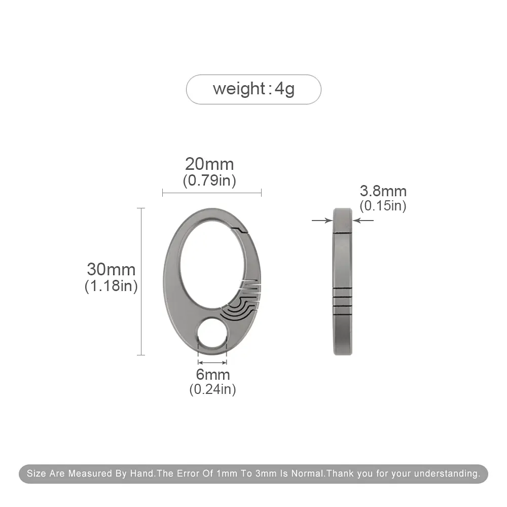 2pcs Titanium Oval Keychain Titanium Alloy Buckle Small Keyring EDC Outdoor Tool