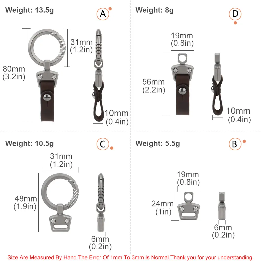 Titanium Leather Buckle Titanium Alloy Rotary Keychain Gift Outdoor Tool EDC