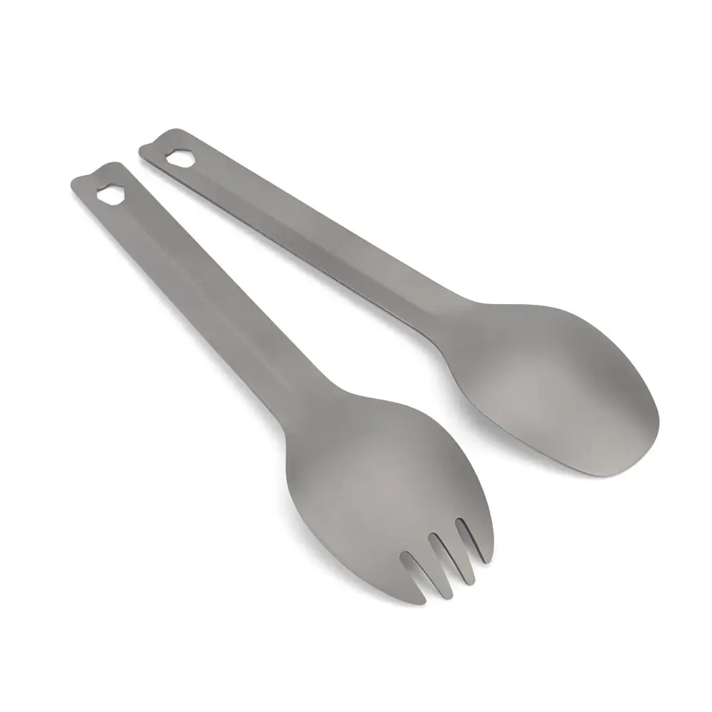 Titanium Alloy Spoon Fork Diamond Pattern Picnic Utensil Outdoor Camping Food Fork Spoon Travel Tableware