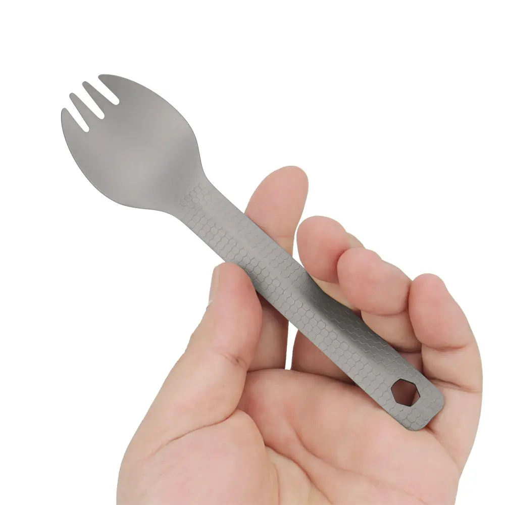 Titanium Alloy Spoon Fork Diamond Pattern Picnic Utensil Outdoor Camping Food Fork Spoon Travel Tableware
