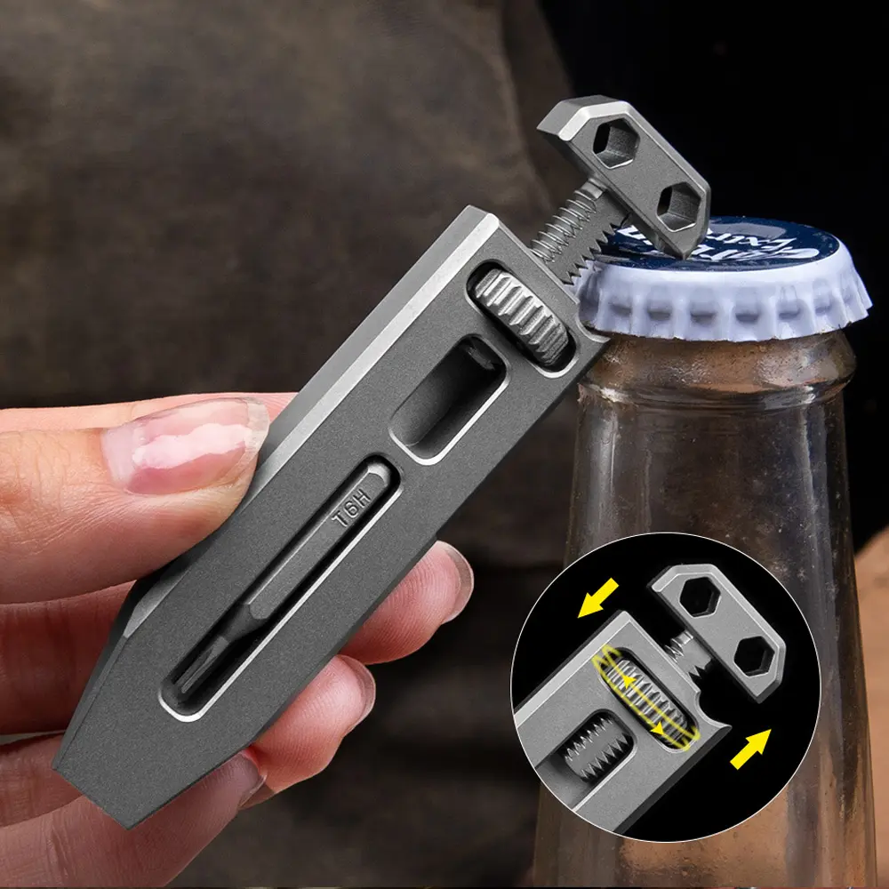Titanium Alloy Multifunctional Tool Mini Portable adjustable Wrench Key Chain Outdoor EDC Tool Screwdriver