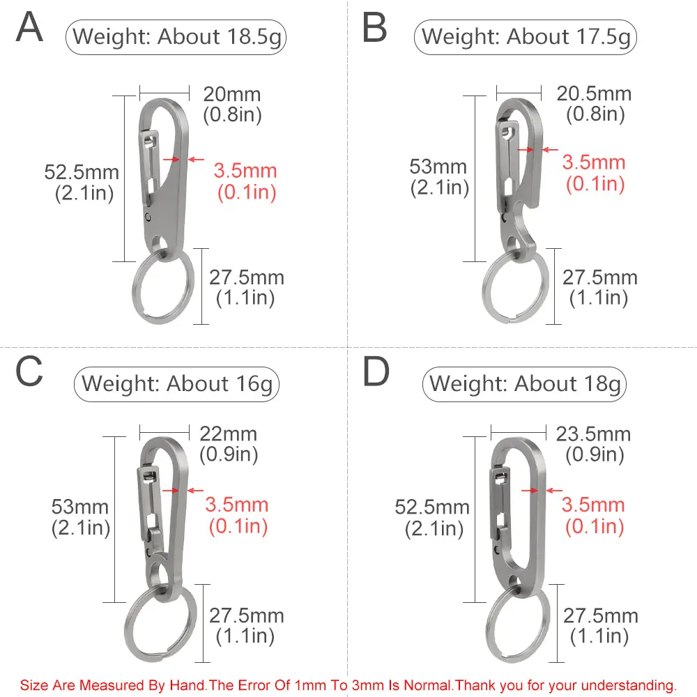 Stainless Steel Keychain Car Keyring Simple Waist Belt Buckle Outdoor Tool