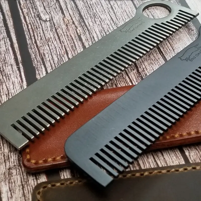 Stainless Steel Combs Outdoor Tool Comb  With Leather Cover EDC Outdoor Tools