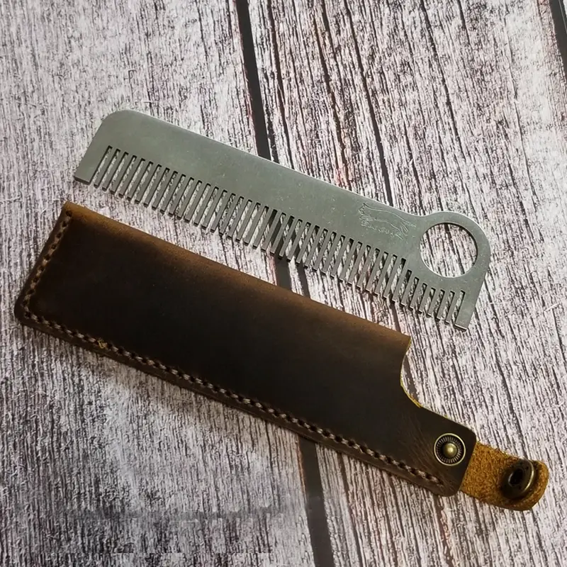 Stainless Steel Combs Outdoor Tool Comb  With Leather Cover EDC Outdoor Tools