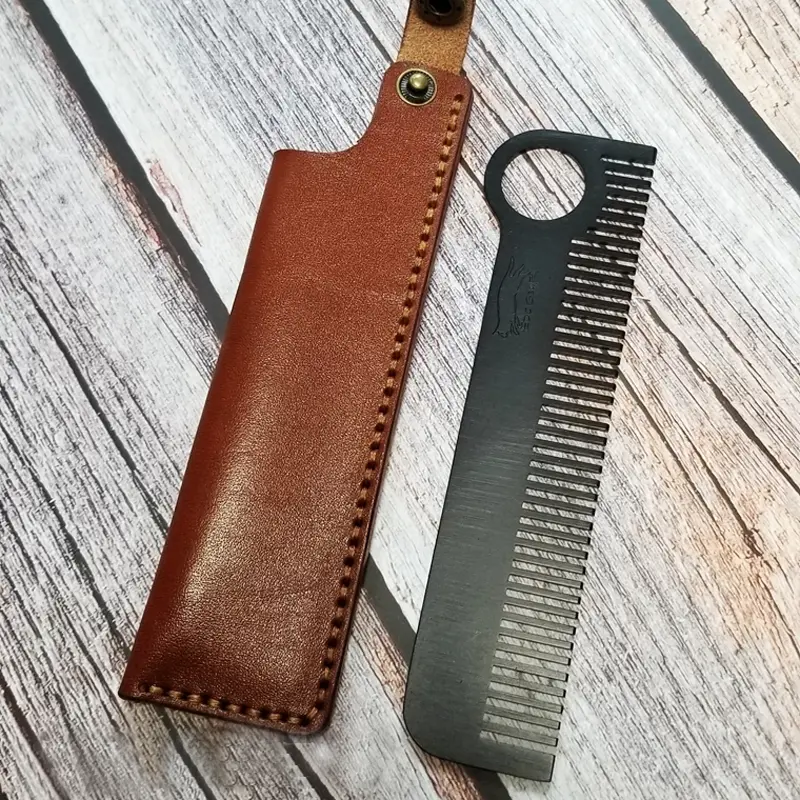 Stainless Steel Combs Outdoor Tool Comb  With Leather Cover EDC Outdoor Tools
