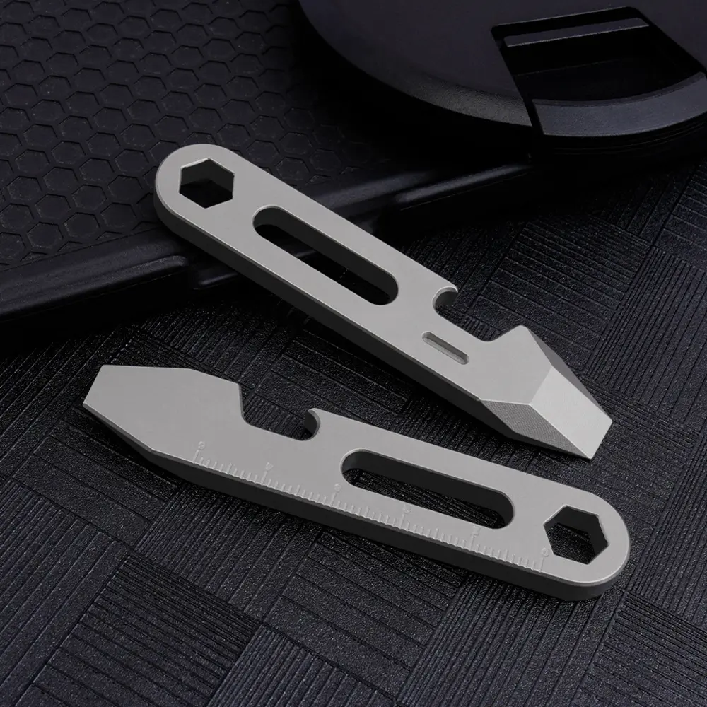 Titanium Alloy Portable Multi functional Ruler Screwdriver Bottle Opener Camping Keychain Accessories Outdoor Small Tool
