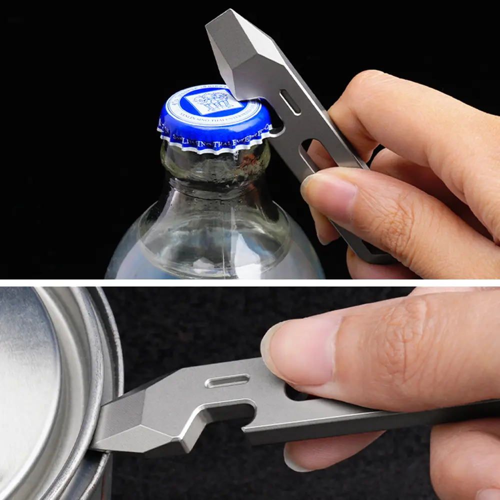 Titanium Alloy Portable Multi functional Ruler Screwdriver Bottle Opener Camping Keychain Accessories Outdoor Small Tool