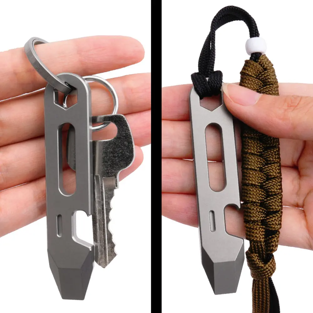 Titanium Alloy Portable Multi functional Ruler Screwdriver Bottle Opener Camping Keychain Accessories Outdoor Small Tool