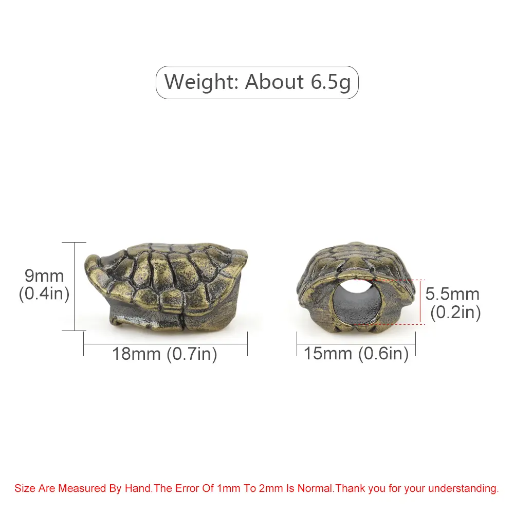 1pc Little Turtle Bead Brass Turtle Shell Paracord Pendant Keyring Pendant Accessories
