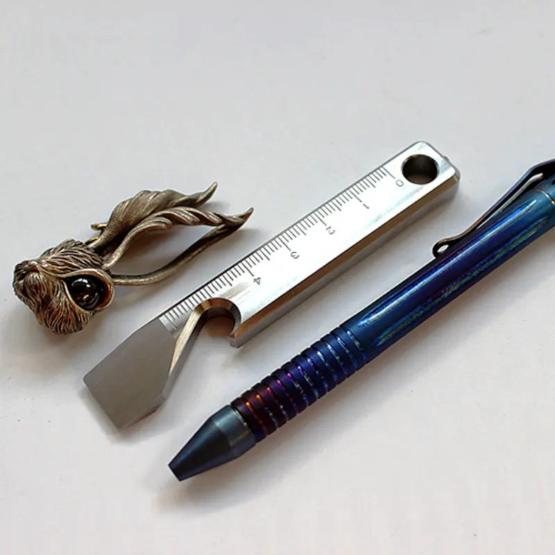 Titanium Alloy Ruler Multi-function Bottle Opener Keychain Screwdriver Titanium EDC Outdoor Tool Card