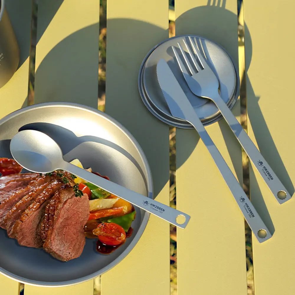 Titanium Alloy Cutlery Knife Fork Spoon Outdoor Utensil Camping Travel Tableware
