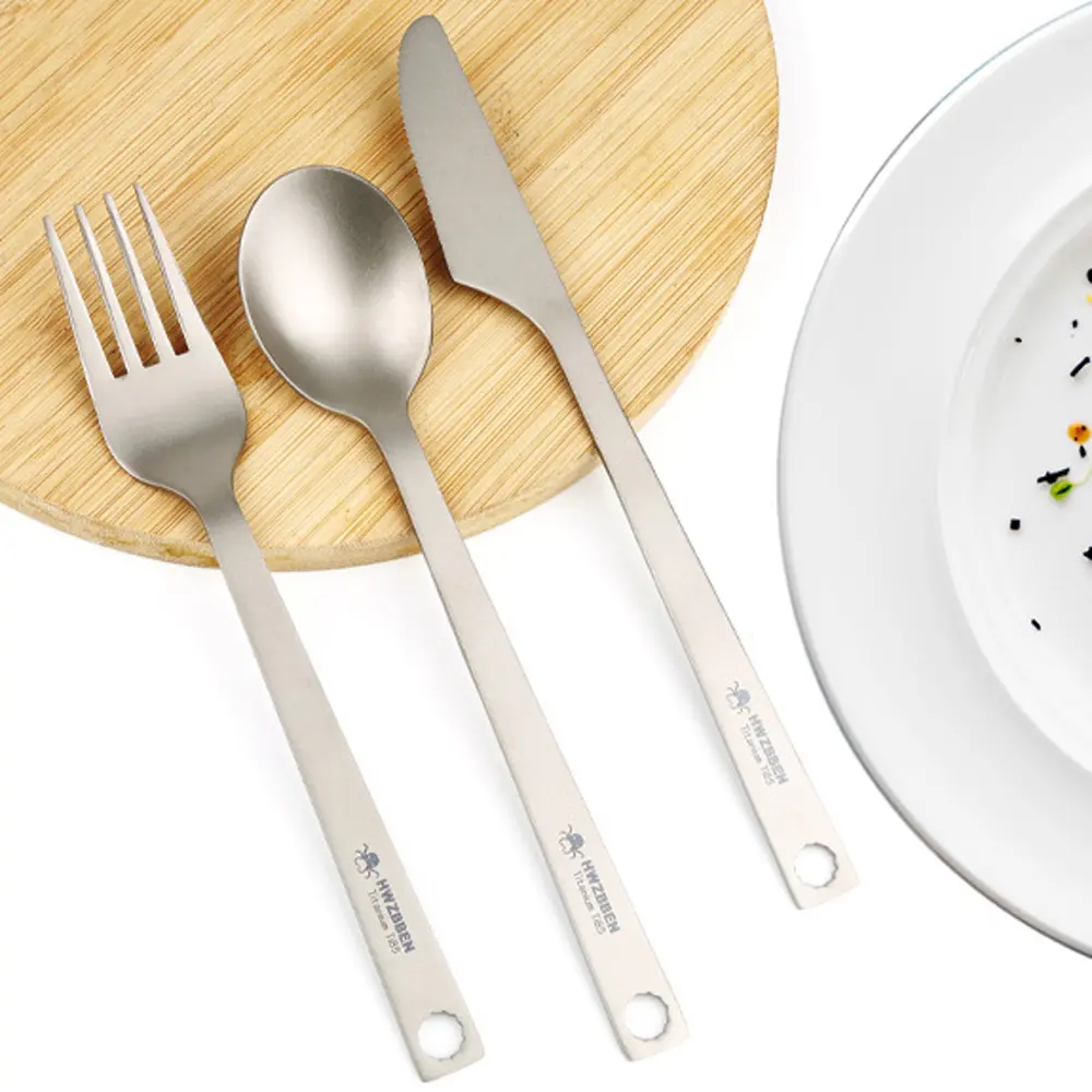Titanium Alloy Cutlery Knife Fork Spoon Outdoor Utensil Camping Travel Tableware