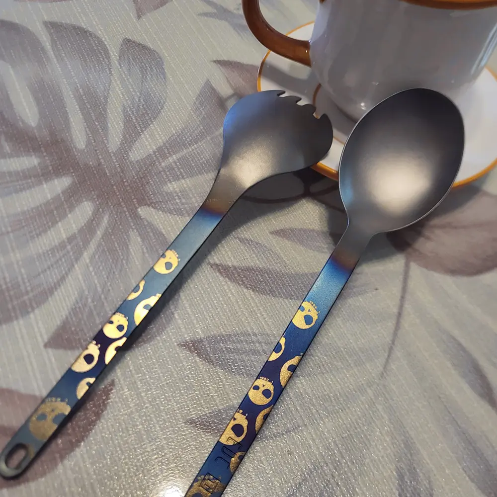 Punk Skull Titanium Spoon Outdoor Camping Tableware Fork Travel Supplies Man Gift