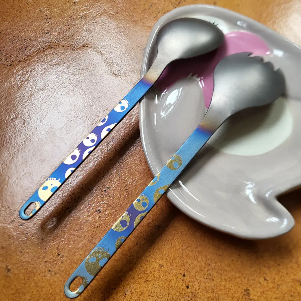 Punk Skull Titanium Spoon Outdoor Camping Tableware Fork Travel Supplies Man Gift