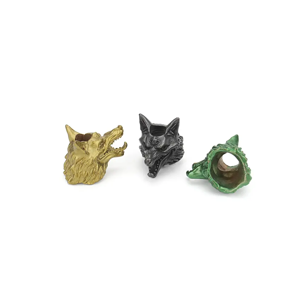 Three Eyed Wolf Head Brass Bead DIY Tools EDC Lanyard Rope Pendant Keychian Accessories