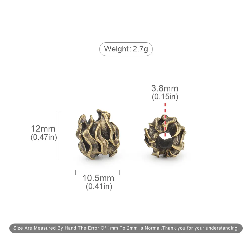 2pcs Flame Shape Brass Knife Beads Little Flame Paracord Lanyard Pendant Rope Bead DIY