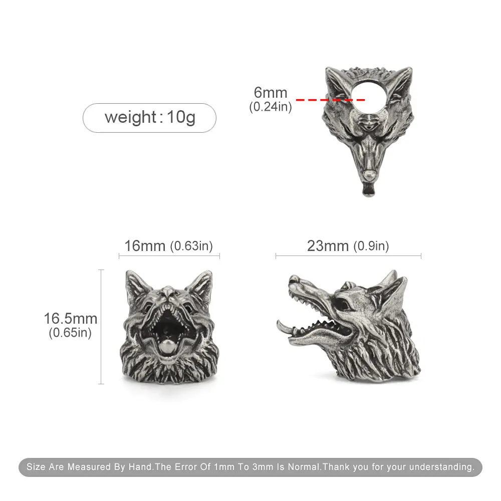 Three Eyed Wolf Head Brass Bead DIY Tools EDC Lanyard Rope Pendant Keychian Accessories