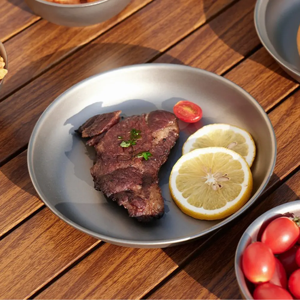 S/L Titanium Plates Outdoor Camping Picnic Tableware Titanium Hiking Round Plate Bowl