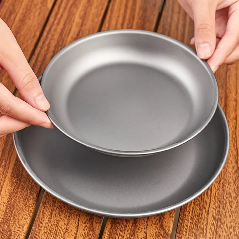 S/L Titanium Plates Outdoor Camping Picnic Tableware Titanium Hiking Round Plate Bowl