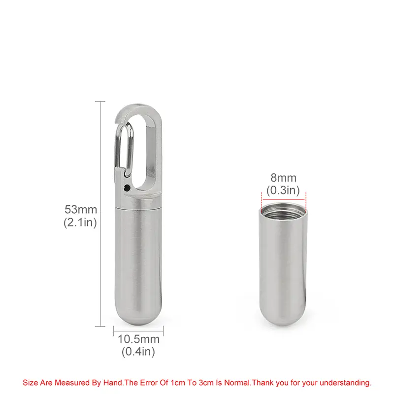 Mini Stainless Steel Seal Bottle Waterproof Canister Pill Bottles Keychain Outdoor EDC Tool Key Ring