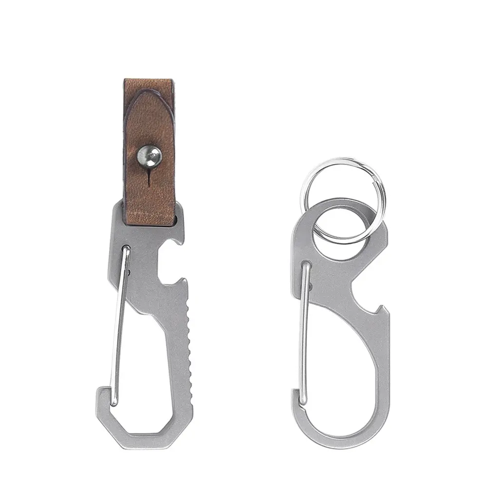 Multi-function Bottle Opener Leather Buckle Titanium Alloy Keychain Outdoor Tool EDC