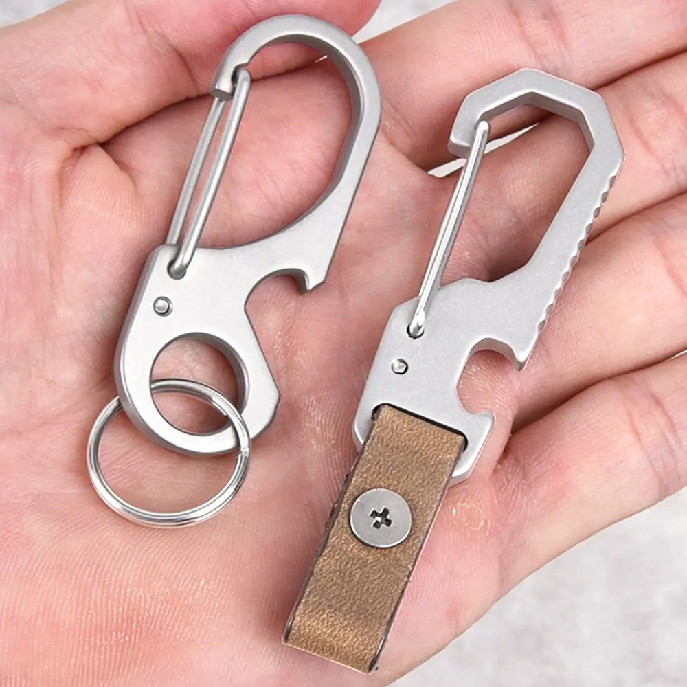 Multi-function Bottle Opener Leather Buckle Titanium Alloy Keychain Outdoor Tool EDC